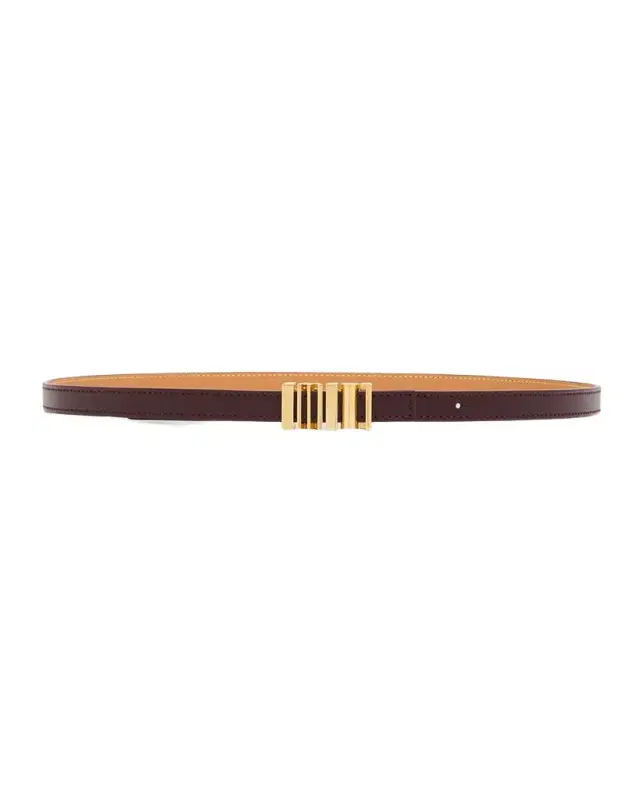 Graphic Buckle Leather Skinny Belt