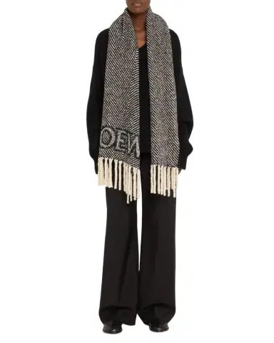 Loewe Logo Fringe Wool-Blend Scarf | Thumbnail 1 Loewe Logo Fringe Wool-Blend Scarf | Thumbnail 1
