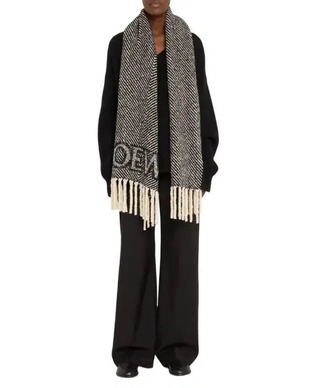 Loewe Logo Fringe Wool-Blend Scarf