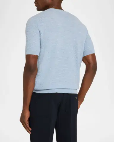 Emporio Armani Men 's Textured Wool Short-Sleeve Crewneck Sweater | Thumbnail 2