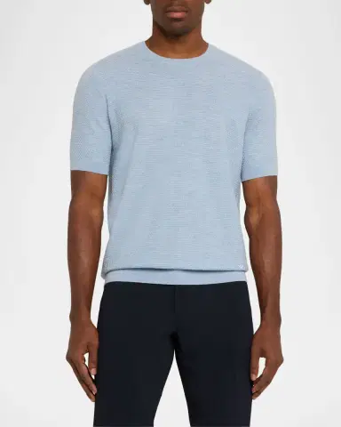 Emporio Armani Men 's Textured Wool Short-Sleeve Crewneck Sweater | Thumbnail 3