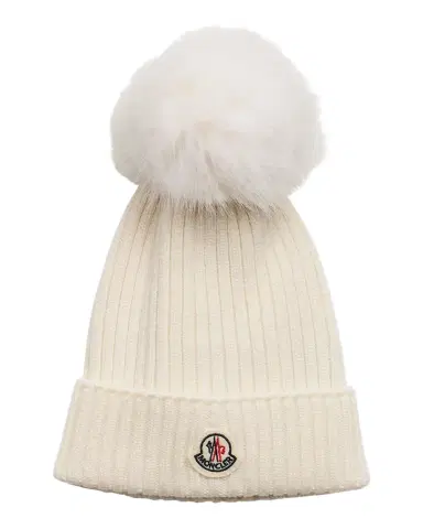 Moncler Kid's Ribbed Wool Beanie with Faux Fur Pom | Thumbnail 1