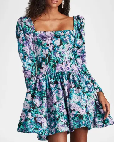 Sho by Tadashi Shoji Crinkled Floral-Print Jacquard Mini Dress | Thumbnail 3 Sho by Tadashi Shoji Crinkled Floral-Print Jacquard Mini Dress | Thumbnail 3