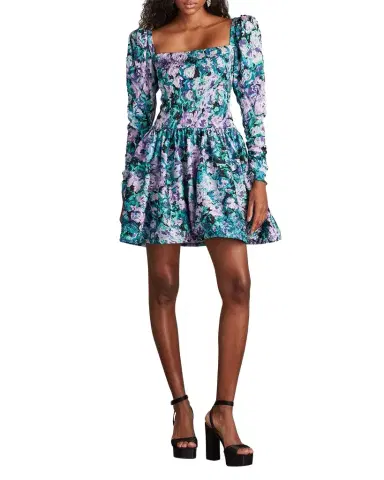 Sho by Tadashi Shoji Crinkled Floral-Print Jacquard Mini Dress | Thumbnail 1 Sho by Tadashi Shoji Crinkled Floral-Print Jacquard Mini Dress | Thumbnail 1