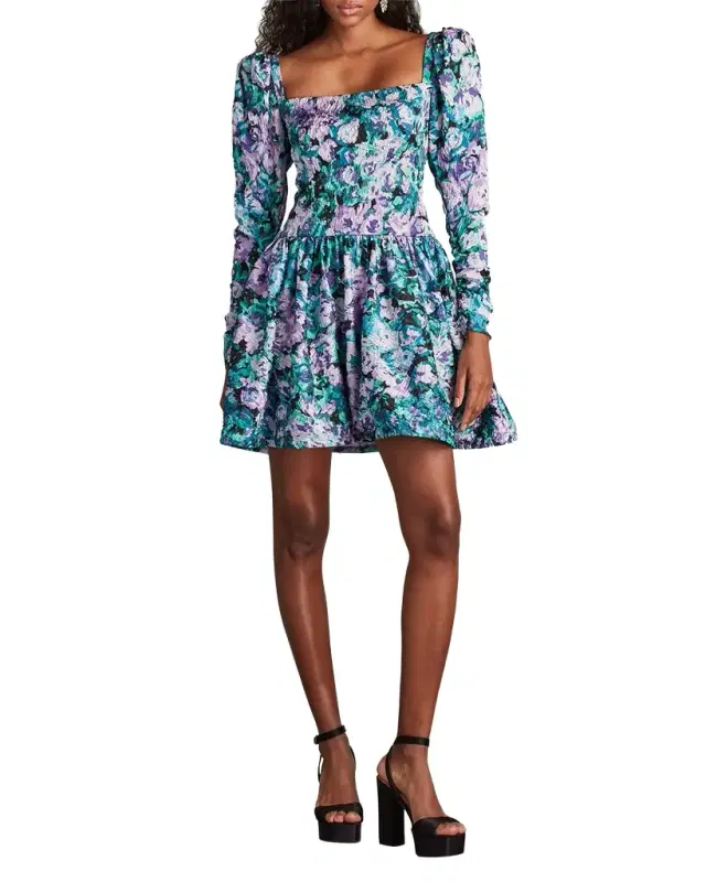 SHO by Tadashi Shoji Crinkled Floral-Print Jacquard Mini Dress