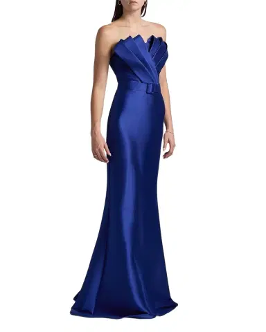 Badgley Mischka Strapless Origami Trumpet Gown | Thumbnail 1 Badgley Mischka Strapless Origami Trumpet Gown | Thumbnail 1