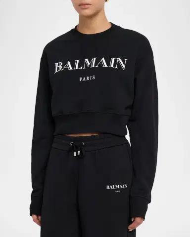 Balmain Logo Crop Crewneck Sweatshirt | Thumbnail 3