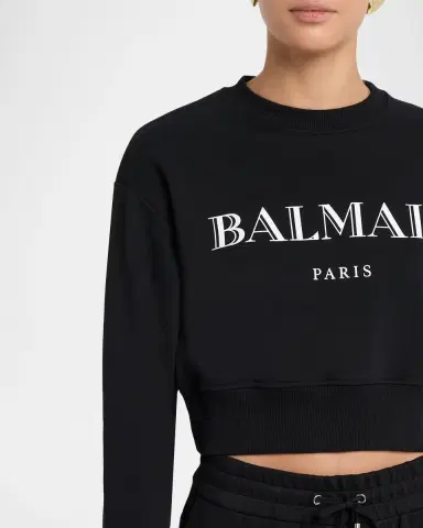 Balmain Logo Crop Crewneck Sweatshirt | Thumbnail 4