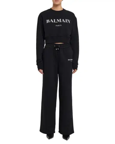 Balmain Logo Crop Crewneck Sweatshirt | Thumbnail 1
