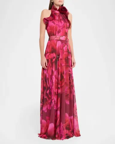 Rickie Freeman for Teri Jon Chiffon Floral Organza Halter Gown | Thumbnail 3 Rickie Freeman for Teri Jon Chiffon Floral Organza Halter Gown | Thumbnail 3