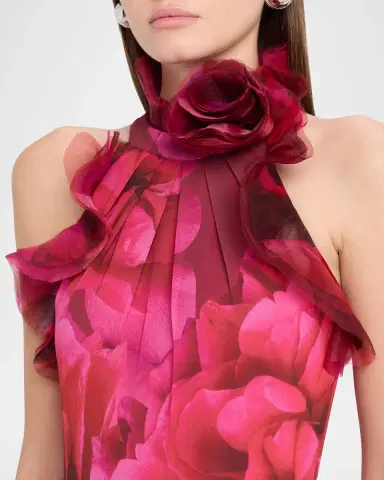 Rickie Freeman for Teri Jon Chiffon Floral Organza Halter Gown | Thumbnail 4 Rickie Freeman for Teri Jon Chiffon Floral Organza Halter Gown | Thumbnail 4