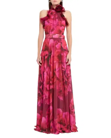 Rickie Freeman for Teri Jon Chiffon Floral Organza Halter Gown | Thumbnail 1 Rickie Freeman for Teri Jon Chiffon Floral Organza Halter Gown | Thumbnail 1