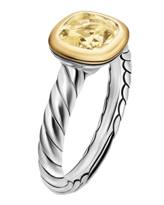 DY Mercer Color Stone Ring with Champagne Citrine in Silver and 18K Gold, 7mm, Size 5