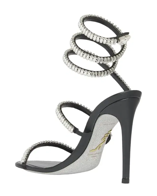 Rene Caovilla 105mm Cleo Leather Baguette Crystal Sandals