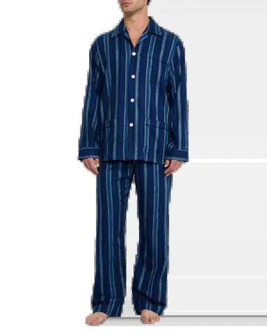 Derek Rose Men's Kleburn Stripe Flannel Long Pajama Set | Thumbnail 3 Derek Rose Men's Kleburn Stripe Flannel Long Pajama Set | Thumbnail 3