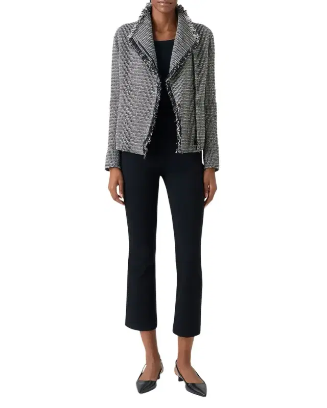 Salt And Pepper Tweed Fringed Moto Jacket