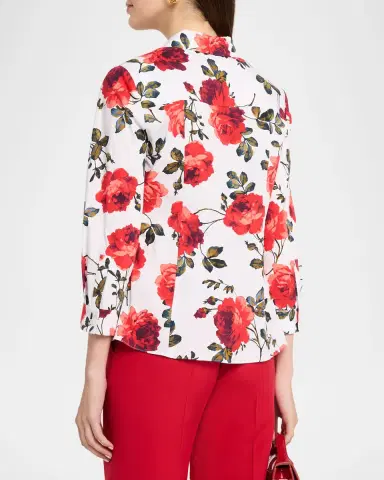 Carolina Herrera Ana Floral Cotton 3/4-Sleeve Button-Down Shirt | Thumbnail 2 Carolina Herrera Ana Floral Cotton 3/4-Sleeve Button-Down Shirt | Thumbnail 2