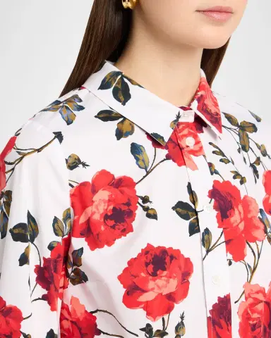 Carolina Herrera Ana Floral Cotton 3/4-Sleeve Button-Down Shirt | Thumbnail 4 Carolina Herrera Ana Floral Cotton 3/4-Sleeve Button-Down Shirt | Thumbnail 4