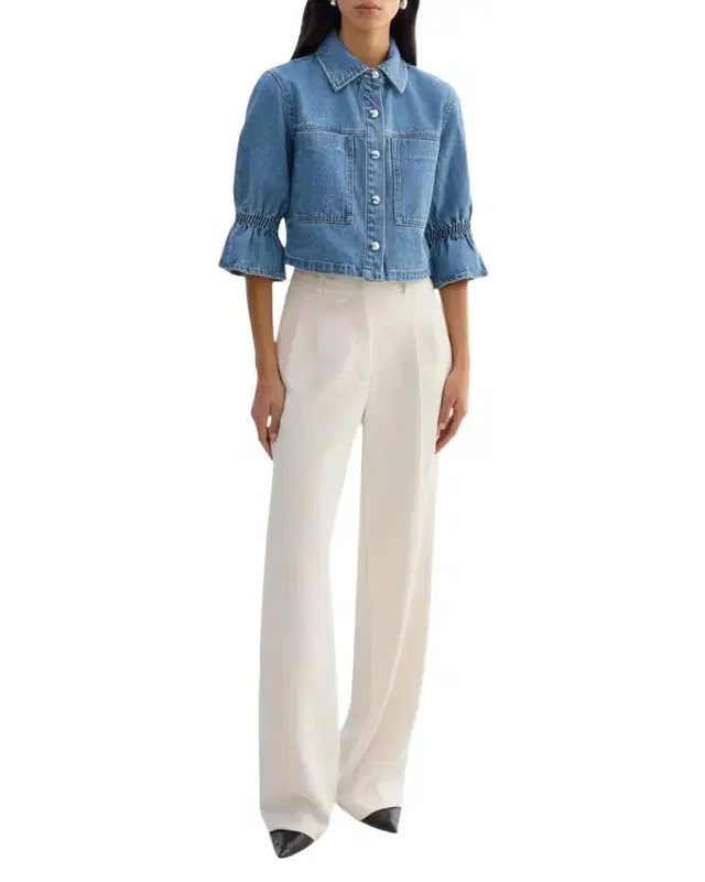 Carolina Ruffle-Sleeve Denim Jacket Carolina Ruffle-Sleeve Denim Jacket