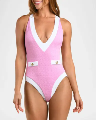 L'Agence Colorblock Chic Lisa Plunge One-Piece Swimsuit | Thumbnail 3