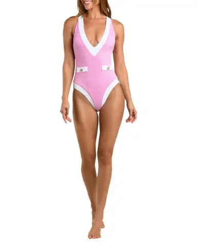 L'Agence Colorblock Chic Lisa Plunge One-Piece Swimsuit | Thumbnail 1