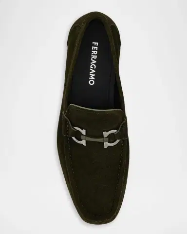 Ferragamo Men's Grandioso Suede Gancio-Bit Loafers | Thumbnail 2 Ferragamo Men's Grandioso Suede Gancio-Bit Loafers | Thumbnail 2