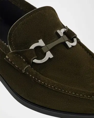 Ferragamo Men's Grandioso Suede Gancio-Bit Loafers | Thumbnail 3 Ferragamo Men's Grandioso Suede Gancio-Bit Loafers | Thumbnail 3