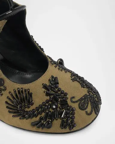 Dries Van Noten 100mm Matador Embellished Twill Ankle-Tie Mules | Thumbnail 2