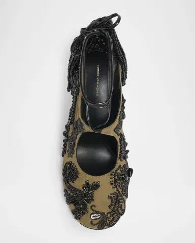 Dries Van Noten 100mm Matador Embellished Twill Ankle-Tie Mules | Thumbnail 3