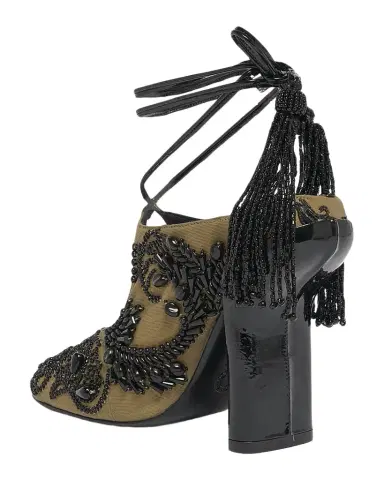 Dries Van Noten 100mm Matador Embellished Twill Ankle-Tie Mules | Thumbnail 1