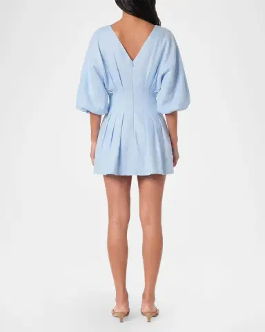 NICHOLAS Pleated Blouson-Sleeve Linen Mini Dress | Thumbnail 2 NICHOLAS Pleated Blouson-Sleeve Linen Mini Dress | Thumbnail 2