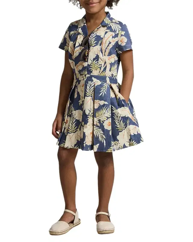 Little Girl 's & Girl 's Tropical-Floral-Print Linen-Cotton Dress