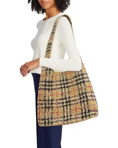 Burberry Margate Crochet Check Raffia Shoulder Bag | Thumbnail 1 Burberry Margate Crochet Check Raffia Shoulder Bag | Thumbnail 1