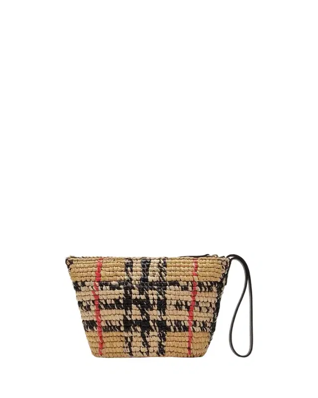 Burberry Margate Crochet Check Raffia Pouch Bag
