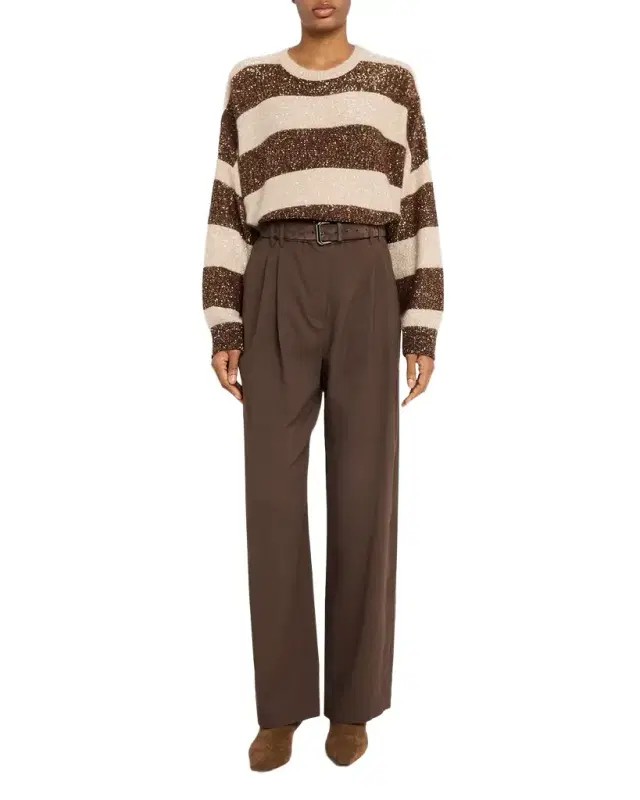 Brunello Cucinelli Micro Sequin Relaxed Striped Sweater