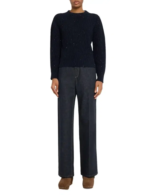 Brunello Cucinelli Cashmere-Wool Micro Sequin Ribbed Sweater