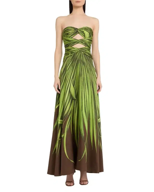 Oscar de la Renta Strapless Cutout Silk Twill Gown