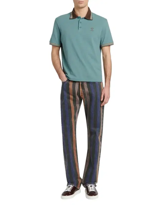 Versace en 's Greca-Trim Cotton Pique edusa Polo Shirt