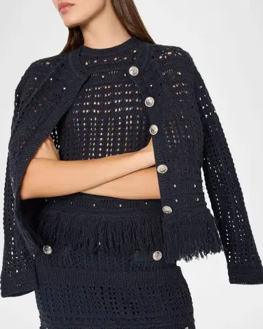 Milly Fringed Open-Knit Cardigan | Thumbnail 2