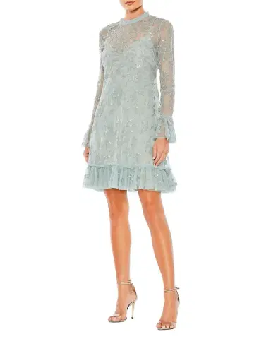 Mac Duggal Floral Sequin Ruffle Mini Dress | Thumbnail 1 Mac Duggal Floral Sequin Ruffle Mini Dress | Thumbnail 1