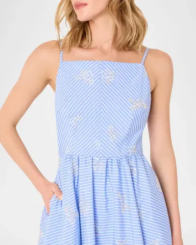 Milly Emily Beaded Striped Midi Dress | Thumbnail 3 Milly Emily Beaded Striped Midi Dress | Thumbnail 3