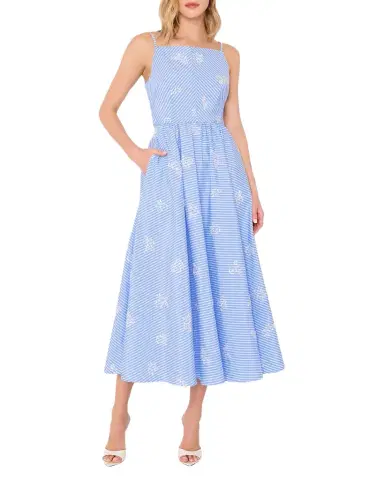 Milly Emily Beaded Striped Midi Dress | Thumbnail 1 Milly Emily Beaded Striped Midi Dress | Thumbnail 1