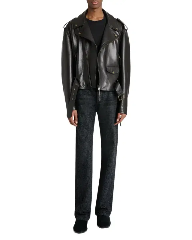 Men 's Cowskin Belted Biker Jacket