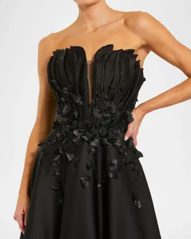 Mac Duggal Beaded Floral-Appliqued Charmeuse Strapless Gown | Thumbnail 3 Mac Duggal Beaded Floral-Appliqued Charmeuse Strapless Gown | Thumbnail 3