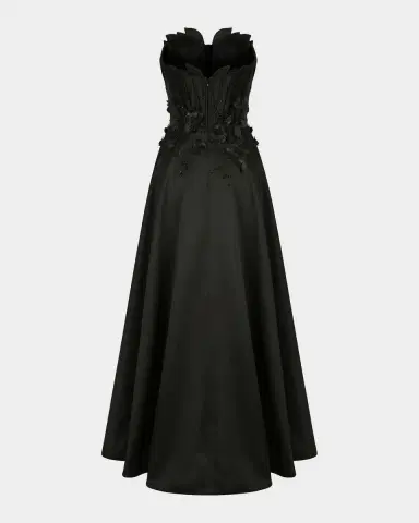 Mac Duggal Beaded Floral-Appliqued Charmeuse Strapless Gown | Thumbnail 4 Mac Duggal Beaded Floral-Appliqued Charmeuse Strapless Gown | Thumbnail 4