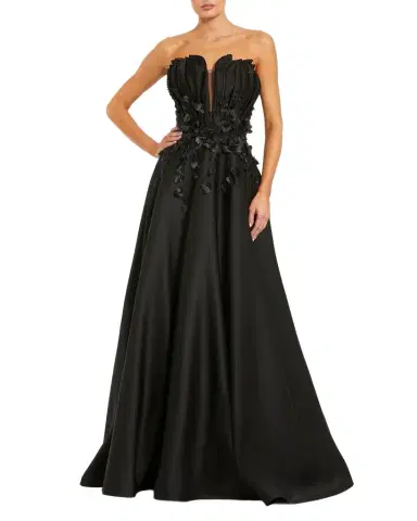 Mac Duggal Beaded Floral-Appliqued Charmeuse Strapless Gown | Thumbnail 1 Mac Duggal Beaded Floral-Appliqued Charmeuse Strapless Gown | Thumbnail 1