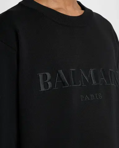 Balmain Men's Vintage Embroidered Cotton Crewneck Sweater | Thumbnail 4 Balmain Men's Vintage Embroidered Cotton Crewneck Sweater | Thumbnail 4