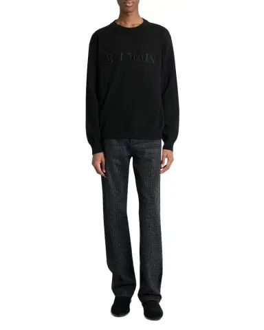 Balmain Men's Vintage Embroidered Cotton Crewneck Sweater | Thumbnail 1 Balmain Men's Vintage Embroidered Cotton Crewneck Sweater | Thumbnail 1