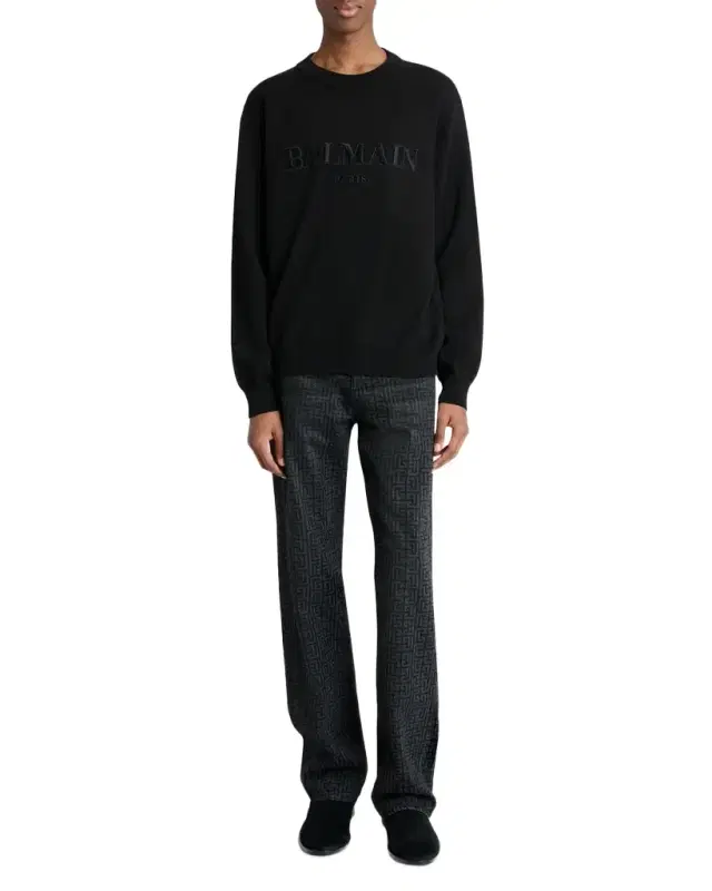 Men 's Vintage Embroidered Cotton Crewneck Sweater