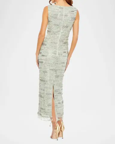 Mac Duggal Beaded Fringe-Trim Mesh Midi Dress | Thumbnail 2 Mac Duggal Beaded Fringe-Trim Mesh Midi Dress | Thumbnail 2